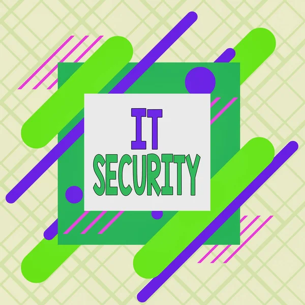 Writing note showing It Security. Business photo showcasing protection of data or digital asset against unauthorized access Asymmetrical format pattern object outline multicolor design.