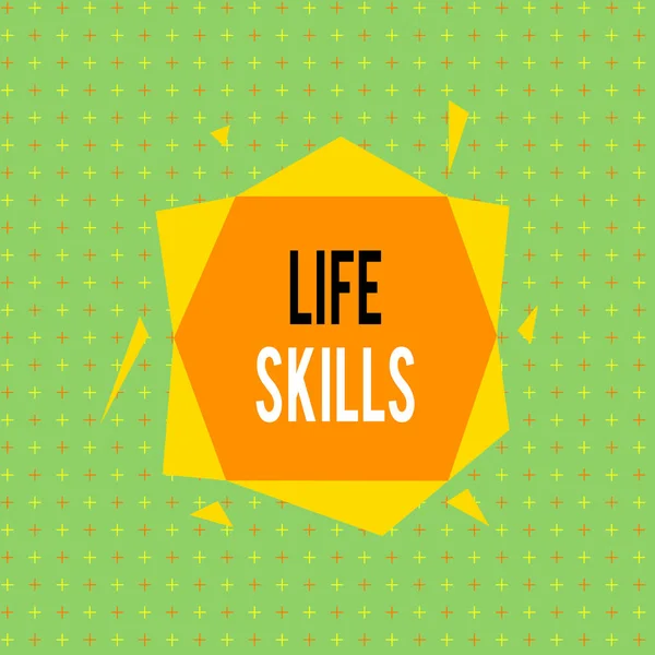 Text sign showing Life Skills. Conceptual photo skill that is necessary for full participation in everyday life Asymmetrical uneven shaped format pattern object outline multicolour design. — 스톡 사진