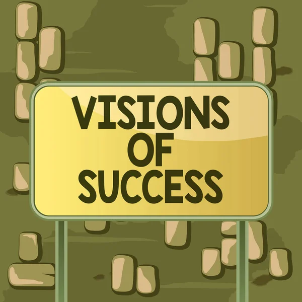 Tekst schrijven Visions Of Success. Business concept voor Clear End Resultaat van Doel Doel Perspectief Plan Board gemalen metalen paal leeg paneel plank kleurrijke backgound bevestigd. — Stockfoto