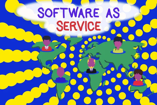 Testo di scrittura di parole Software come servizio. Business concept per On Deanalysisd concesso in licenza su abbonamento e ospitato centralmente Connessione persone multietniche in tutto il mondo. Mappa globale del mondo degli affari . — Foto Stock