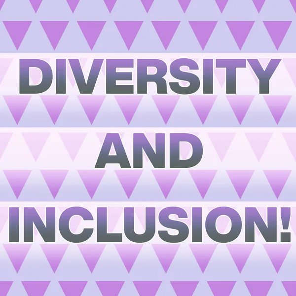 Text sign showing Diversity And Inclusion. Conceptual photo range huanalysis difference includes race ethnicity gender Geometric Pattern Lilac Violet Upside Triangles Creative Blue Background.