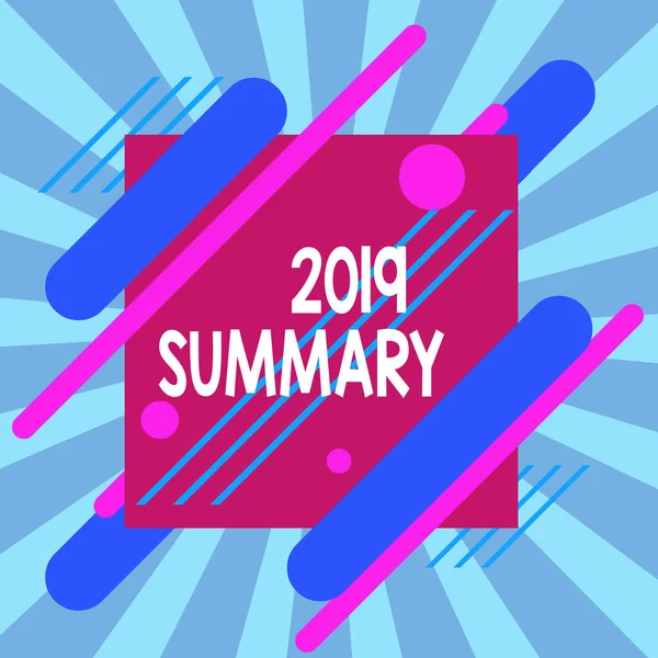 Text sign showing 2019 Summary. Conceptual photo brief comprehensive especially covering the main points of 2019 Asymmetrical uneven shaped format pattern object outline multicolour design. — 스톡 사진