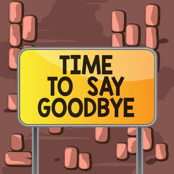 Word writing text Time To Say Goodbye. Business concept for Bidding Farewell So Long See You Till we meet again Board ground metallic pole empty panel plank colorful backgound attached. — Stock Photo, Image