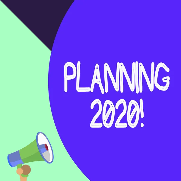 Word writing text Planning 2020. Επιχειρηματική ιδέα για τη διαδικασία να κάνει σχέδια για κάτι το επόμενο έτος Μισό μέρος κενό τεράστιο κενό μπαλόνι κείμενο με μικρό μεγάφωνο. Ανακοίνωση. — Φωτογραφία Αρχείου