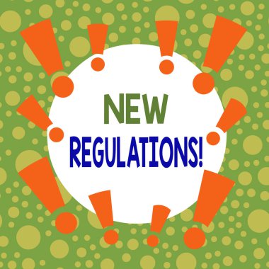 Yeni Yönetmelikleri gösteren not yazılıyor. İş fotoğrafçılığı kuralları hükümetin düzen kontrolüne asimetrik düzensiz şekilli nesne çok renkli tasarımı yaptırdı.