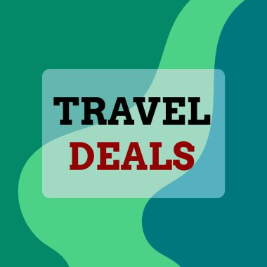 Seyahat anlaşmalarını gösteren metin işareti. Bir seyahat şirketi tarafından düzenlenen kavramsal fotoğraf tatili ve belirli bir fiyat karesi dikdörtgen kağıt tablosu tam temalı.