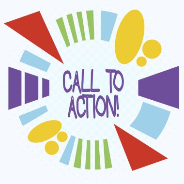 Sözcük yazma: Call To Action. Uyarı için iş konsepti sorunlu asimetrik biçimsiz şekil şekli nesne ana hatları çoklu renk tasarımı ile hedefe ulaşmak için bir şey yapmak.