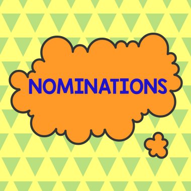 Adaylıkları gösteren kavramsal el yazısı. İş fotoğrafı resmi olarak bir iş ya da pozisyon için birini önerme eylemi asimetrik düzensiz şekil nesne çok renkli tasarım.