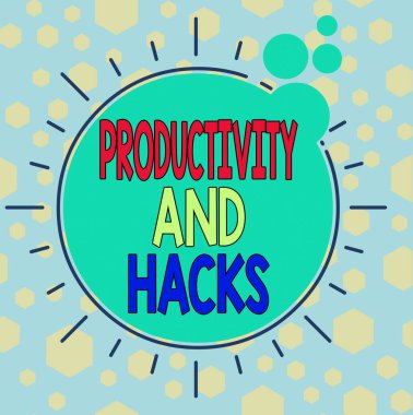 Verimlilik Hackerları el yazısı. Kavrama, aynı zamanda daha çok iş yapabileceğiniz hileler anlamına gelir. Asimetrik düzensiz biçim şekli nesne ana hatları çoklu renk tasarımı.