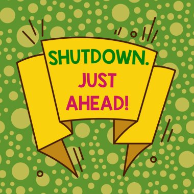 Kapanışı gösteren bir not yazıyorum. İş fotoğrafçılığı, fabrika kapanma işini ya kısa sürede ya da sonsuza dek asimetrik düzensiz şekil nesne çok renkli tasarımı.