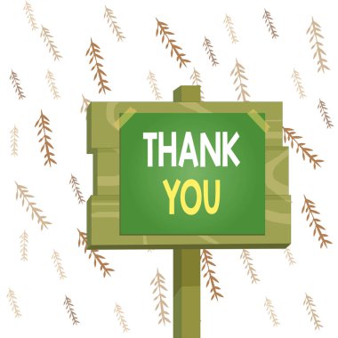 Handwriting text writing Thank You. Concept meaning a polite expression used when acknowledging a gift or service Wood plank wooden stick pole paper note attached adhesive tape empty space.
