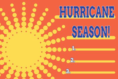Handwriting text Hurricane Season. Concept meaning time when most tropical cyclones are expected to develop Dotted tunnel simulating sun shining. Abstract futuristic. Comic Background.
