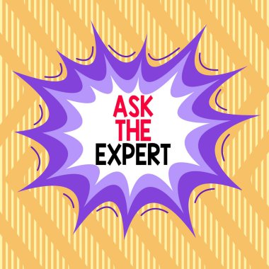 Uzmana Sor yazısını gösteriyor. Mesleki tavsiye isteyen kavramsal fotoğraf Asimetrik düzensiz biçim biçimi nesne ana hatları çoklu renk tasarımı için yardım talep ediyor.