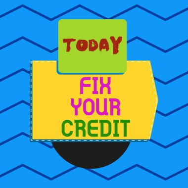 Writing note showing Fix Your Credit. Business photo showcasing Keep balances low on credit cards and other credit Electronic device with non symmetrical triangle for printing.