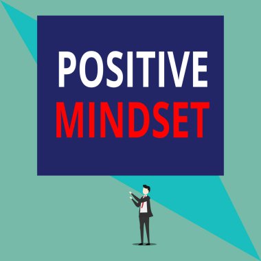 Pozitif Düşünceleri gösteren bir not yazıyorum. İş fotoğraflarında zihinsel bir tavır sergiliyorsun. Uygun sonuçlar bekliyorsun. Ayrı görüşlü bir adam iki elle dikdörtgen şeklinde dikdörtgen şeklinde dikiliyor..