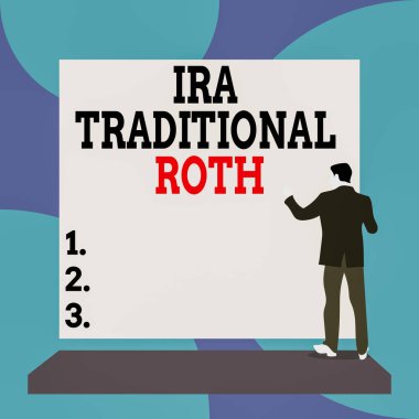 Ira Geleneksel Roth 'u gösteren kavramsal el yazısı. İş fotoğrafı metni, hem devlet hem de federal açıdan vergiden düşülebilir. Platform boş dikdörtgen ile çevrili..