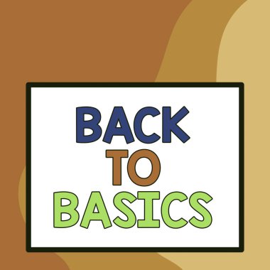 Kelime yazma metni Temele Dönüş. Basit şeyleri iade etmek için iş konsepti Temel Temel Temel Temel Temel Temel Büyük beyaz kare arkaplan kalın siyah bir dış çerçeve içinde.