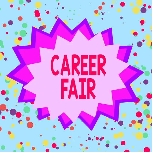 Text sign showing Career Fair. Conceptual photo an event at which job seekers can meet possible employers Asymmetrical uneven shaped format pattern object outline multicolour design.