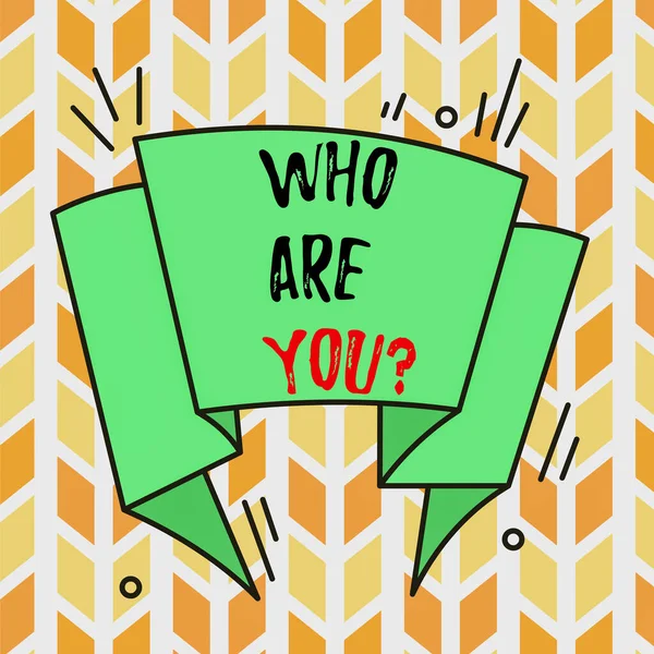 Text sign showing Who Are You question. Conceptual photo asking about demonstrating identity or demonstratingal information Asymmetrical uneven shaped format pattern object outline multicolour design. — 스톡 사진