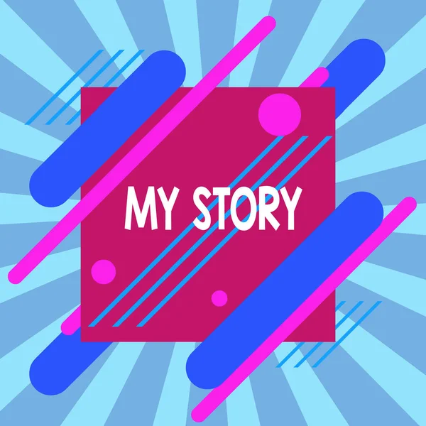 Text sign showing My Story. Conceptual photo the things or situations that have happened to someone in life Asymmetrical uneven shaped format pattern object outline multicolour design. — Stock Photo, Image