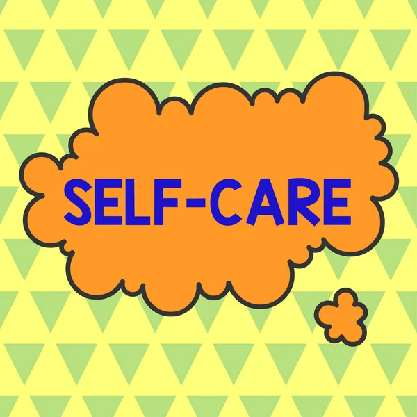 Conceptual hand writing showing Self Care. Business photo text the practice of taking action to improve one s is own health Asymmetrical uneven shaped pattern object multicolour design. — Stock Photo, Image