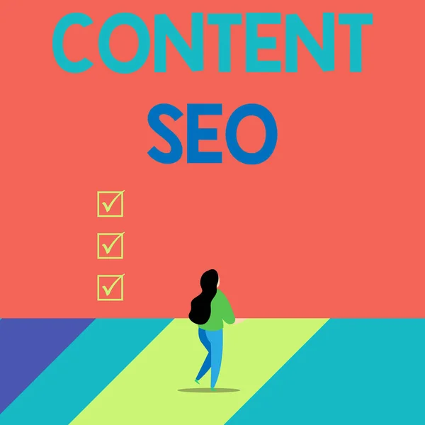 Текст текста Содержание Seo. Бизнес-концепция для создания контента веб-страницы, чтобы занять высокое место в поисковых системах . — стоковое фото