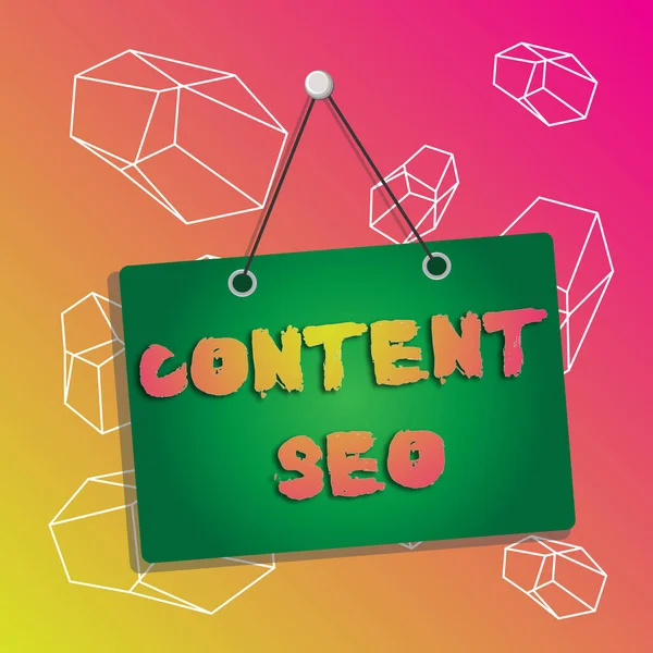 Texto para escrita de palavras Content Seo. Conceito de negócio para a criação de conteúdo da página web para classificar alto nos motores de busca Lembrete de memo colorido espaço em branco placa vazia anexar retângulo de fundo . — Fotografia de Stock