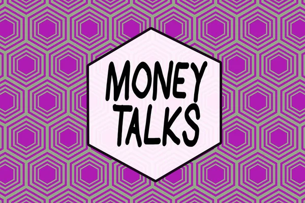 Word writing text Money Talks. Business concept for the wealth gives power and influence to those who possess it Repeating geometrical rhombus pattern. Seamless abstract design. Wallpaper. — Stok fotoğraf