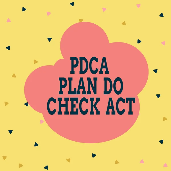 Χειρόγραφο κείμενο Pdca Plan Do Check Act. Έννοια σημαίνει Deming Wheel βελτιωμένη διαδικασία στην επίλυση προβλημάτων Πολύχρωμο Τρίγωνο σχήμα κομφετί ή σπασμένα γυαλιά διάσπαρτα κίτρινο τόνο. — Φωτογραφία Αρχείου