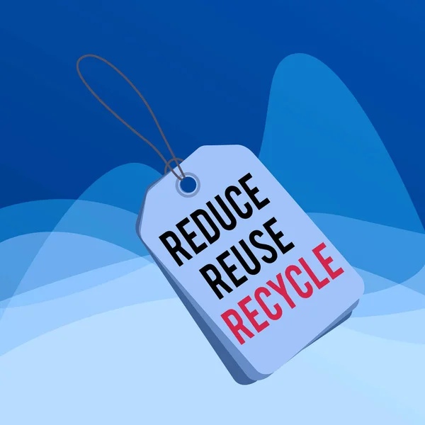 Schrijfbriefje met Reduce Reuse Recycle. Zakelijke foto presentatie manieren kunnen elimineren afval te beschermen uw milieu Rechthoek badge bevestigd tekenreeks kleurrijke achtergrond met tag. — Stockfoto