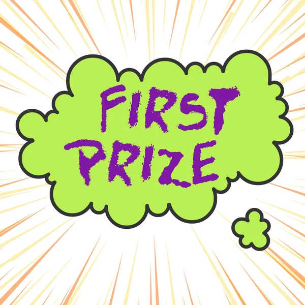 Handwriting text writing First Prize. Concept meaning the most desirable or grand prize offered for the overall winner Asymmetrical uneven shaped format pattern object outline multicolour design.