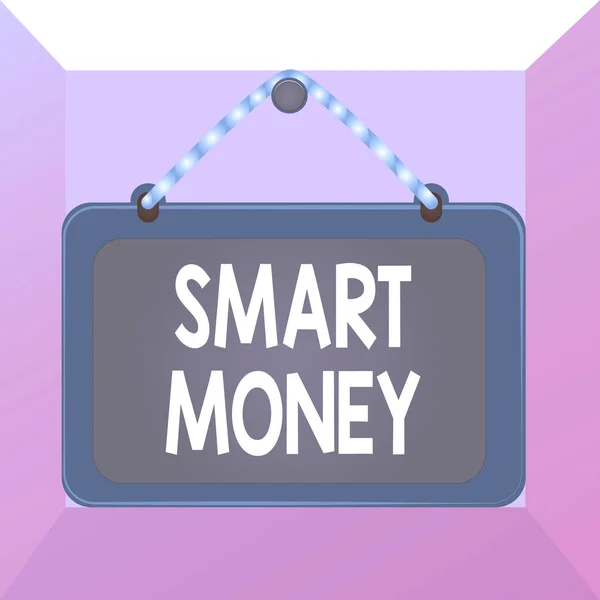 Conceptual hand writing showing Smart Money. Business photo text the money bet or invested by showing with expert knowledge Board fixed nail frame colored background rectangle panel.