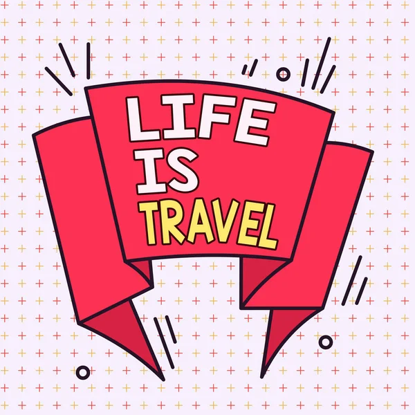 Handwriting text Life Is Travel. Concept meaning Exposure to the diversity Tourism Promoting Landmarks Asymmetrical uneven shaped format pattern object outline multicolour design. — ストック写真