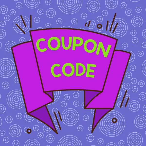 Handwriting text Coupon Code. Concept meaning ticket or document that can be redeemed for a financial discount Asymmetrical uneven shaped format pattern object outline multicolour design. — Stock Photo, Image