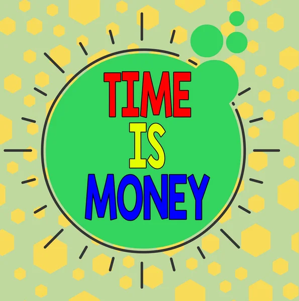 Psaní textu Time Is Money. Koncept znamená, že čas je cenný zdroj Dělat věci tak rychle, jak je to možné Asymetrický nerovnoměrný tvar vzoru objektu obrysu vícebarevný design. — Stock fotografie