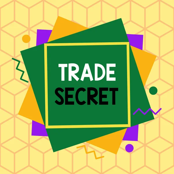 Text sign showing Trade Secret. Conceptual photo technique used by a company in analysisufacturing its products Asymmetrical uneven shaped format pattern object outline multicolour design.