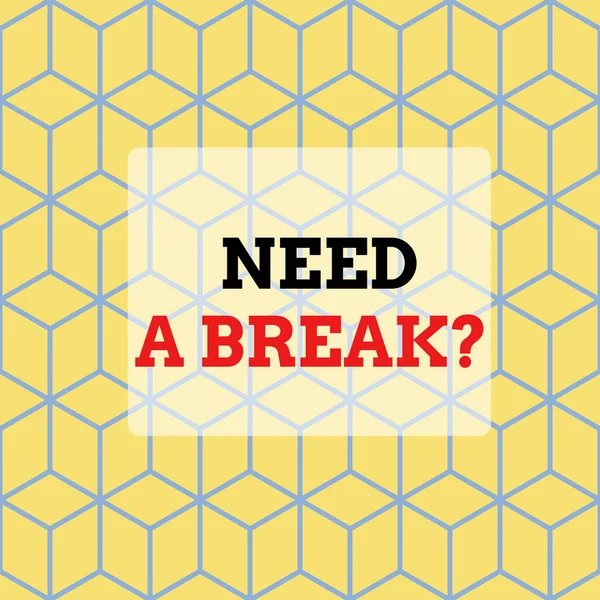 Text sign showing Need A Brake Question. Conceptual photo More Time to Relax Chill Out Freedom Stress Free Seamless Blue Blocks Cubes Yellow Background Depth Deepness Perspective. — 스톡 사진