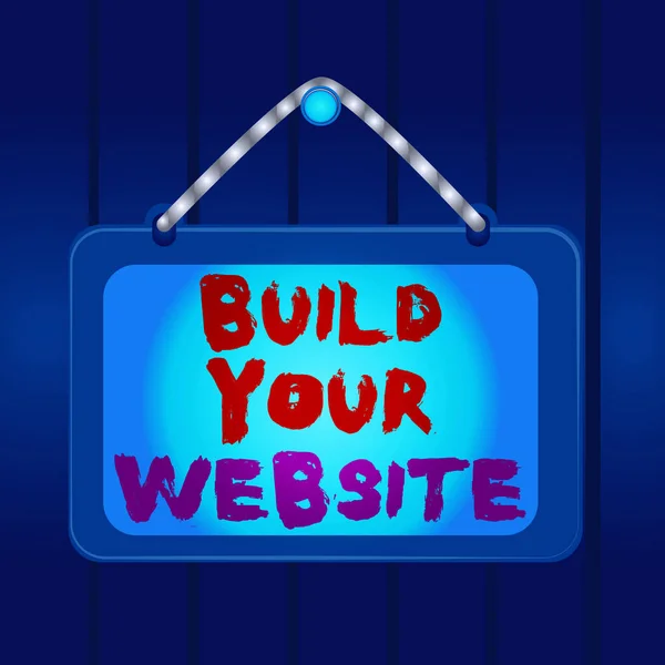 Writing note showing Build Your Website. Business photo showcasing Setting up an ecommerce system to market a business Board fixed nail frame colored background rectangle panel. — Stock Photo, Image