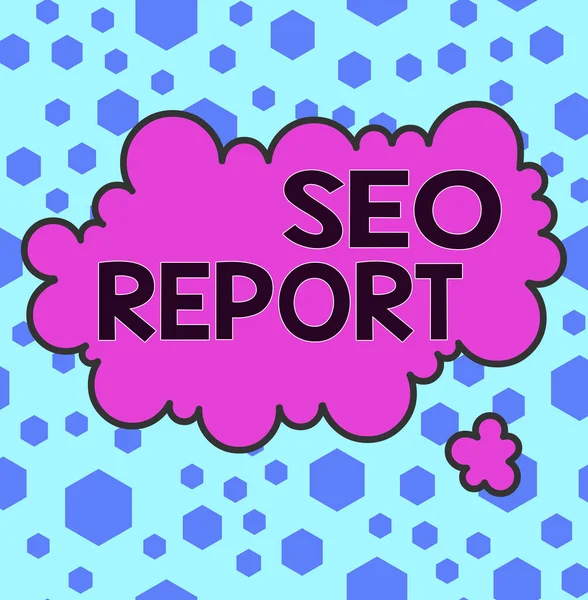 Texto manuscrito Seo Report. Concepto que significa notificar sobre cómo el sitio web se está desempeñando en los resultados del motor de búsqueda . —  Fotos de Stock