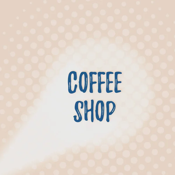 显示咖啡店的文字标志。提供咖啡和小食的概念照片小的非正式餐厅灰色小圆圈逐渐变小，它逐渐消失，圆孔矩形. — 图库照片