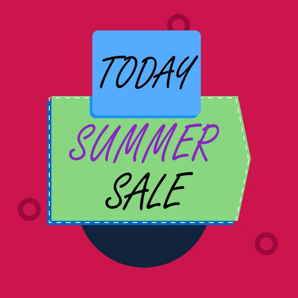 Tekstbord met Summer Sale. Conceptuele foto tijd wanneer een winkel verkoopt producten tegen veel lagere prijzen dan gebruikelijk Blanco banner rechthoek boven halve cirkel naar beneden Geometrische achtergrond. — Stockfoto