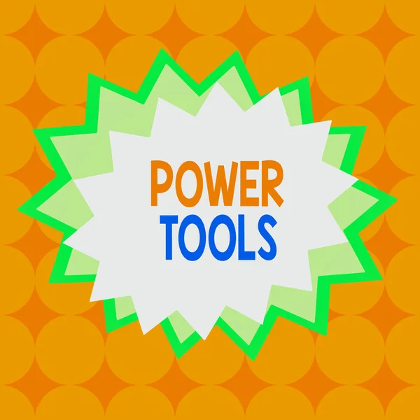 Text sign showing Power Tools. Conceptual photo tool that is actuated by additional power source and mechanism Asymmetrical uneven shaped format pattern object outline multicolour design. — Stock Photo, Image