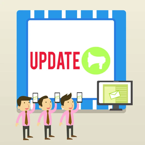 Woord schrijven tekst Update. Zakelijk concept om iets moderner of up-to-date te maken, zoals softwareprogramma 's Sms Email Marketing Media Publiekswerking Personal Computer Luidspreker. — Stockfoto