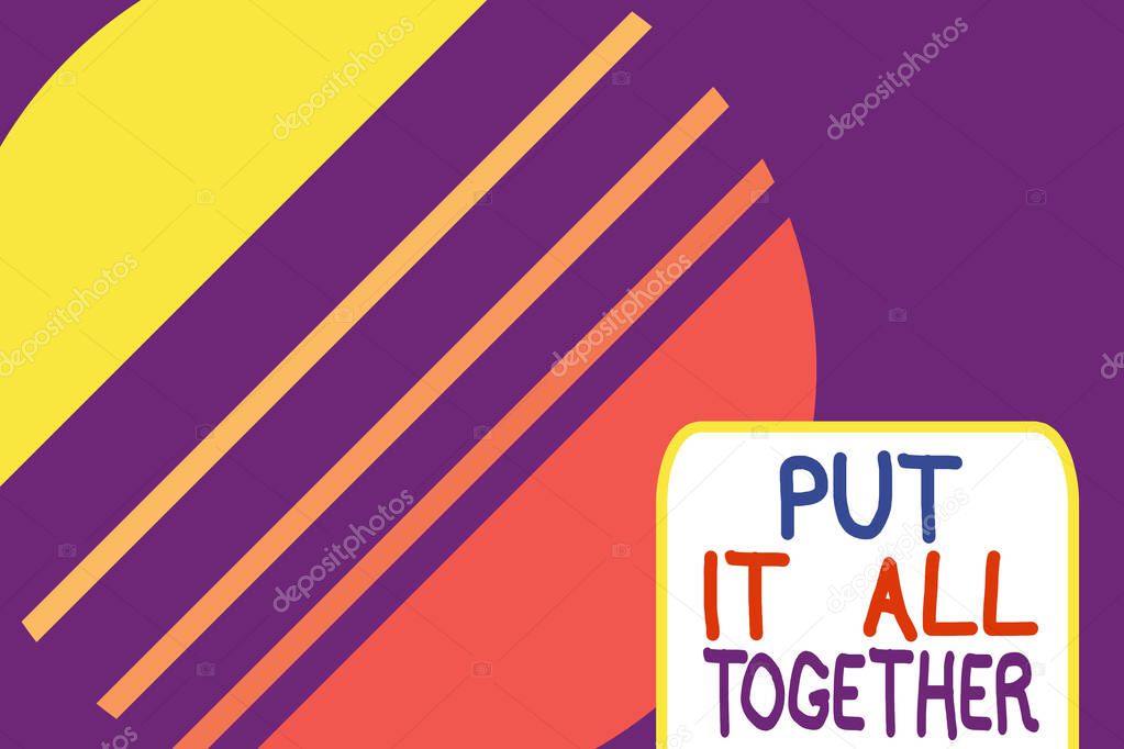 Conceptual hand writing showing Put It All Together. Business photo text Join Collectively Unified Integrated Linked Merge Cosmic planet pattern design paper cut Circle Background.