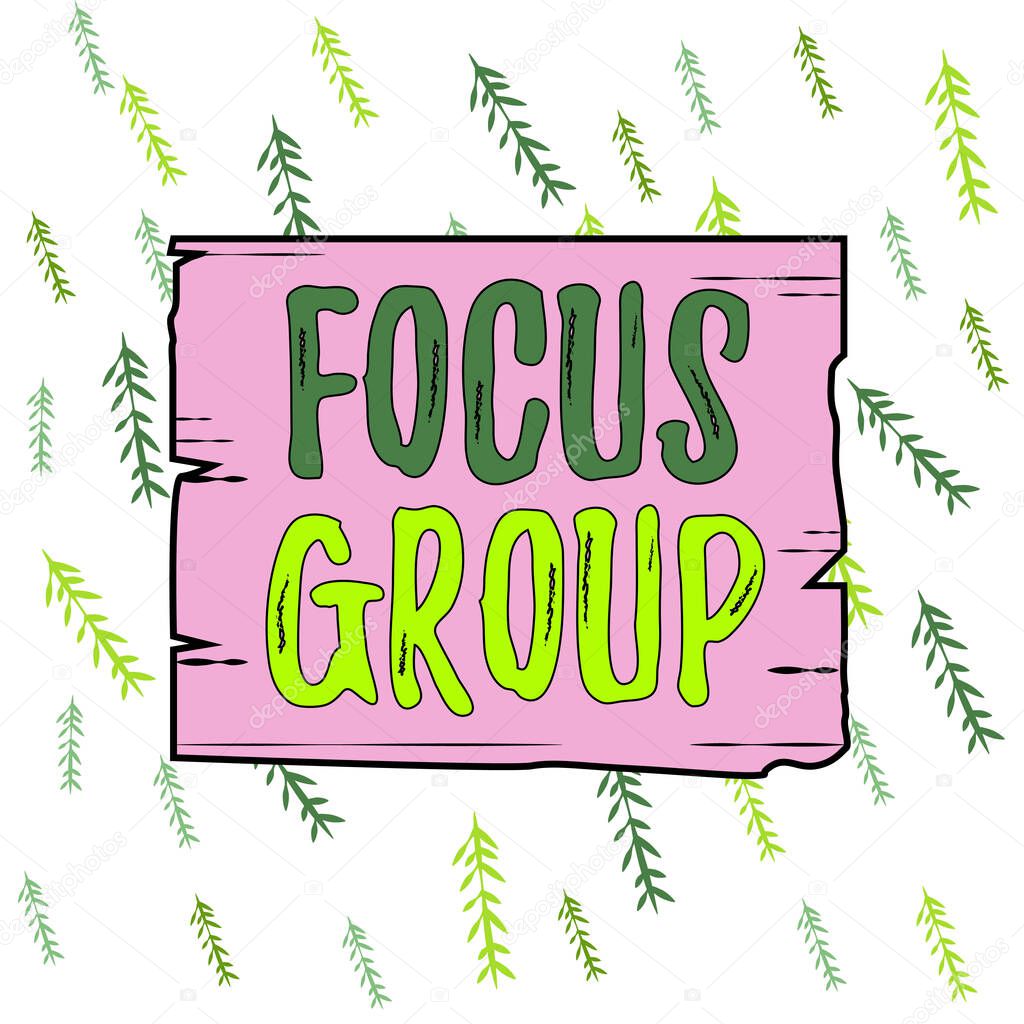 Handwriting text Focus Group. Concept meaning showing assembled to participate in discussion about something Wooden square plank empty frame slots grooves wood panel colored board lumber.