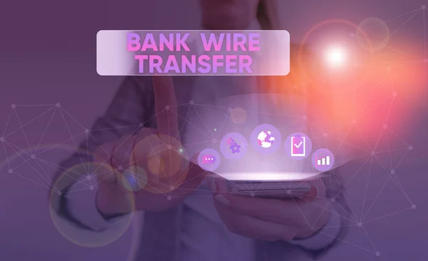Word writing text Bank Wire Transfer. Business concept for Electronic transfer of money through bank to bank.