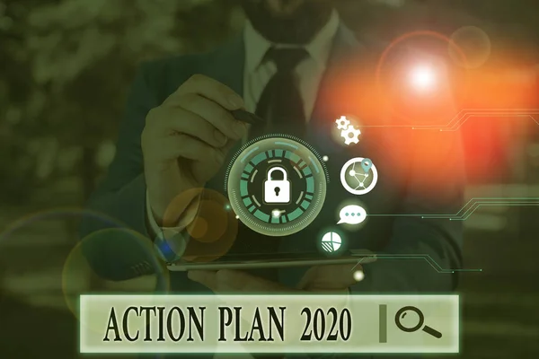 Testo scritto a mano Piano d'azione 2020. Concetto che significa fare la lista contiene un certo numero di cose da fare l'anno prossimo . — Foto Stock
