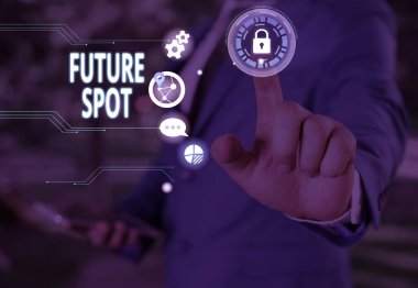 Futuro Spot 'u gösteren mesaj işareti. Kavramsal fotoğraf, gelecekte gerçekleşecek bir eylemi ifade eder..