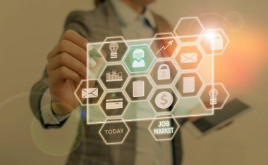 Conceptual hand writing showing Job Market. Business photo showcasing group of individuals seeking employment within an economy.