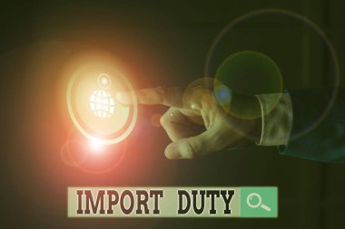 İthalat Duty el yazısı. Diğer ülkelerden gelen mallara hükümet tarafından uygulanan vergi anlamına gelen kavram.